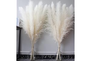 BANNIFLL 46" inch 10 Stems Cream Pampas Grass Decor Tall, Dry Flowers for Floor Vases Decor, Natural Dried Flowers for Wedding, Natural Home Decor, Wall Grass, Glam Decor