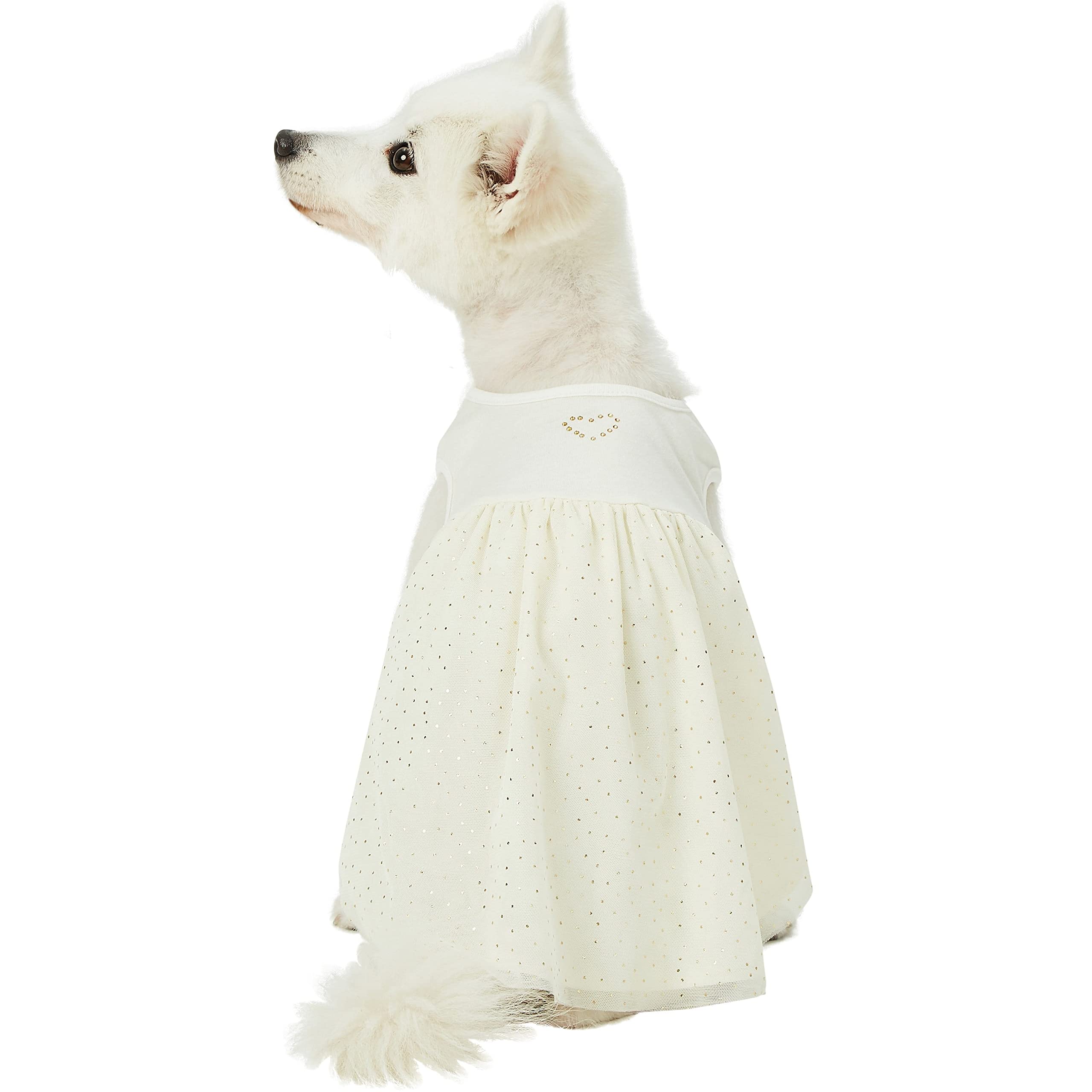 Blueberry Pet My Little Princess Cotton Blend Dog Tulle Dress in Sweet Vanilla with Valentine Heart, Back Length 41cm, Pack of 1 Clothes for Dogs