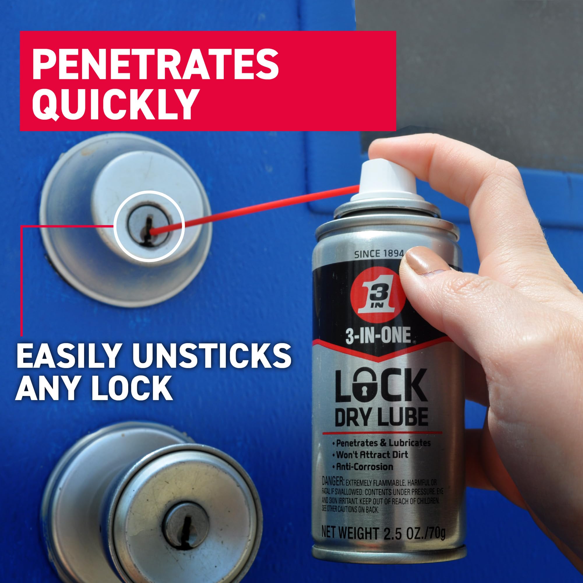 3-IN-ONE Lock Dry Lube, 2.5 OZ [12-Pack]