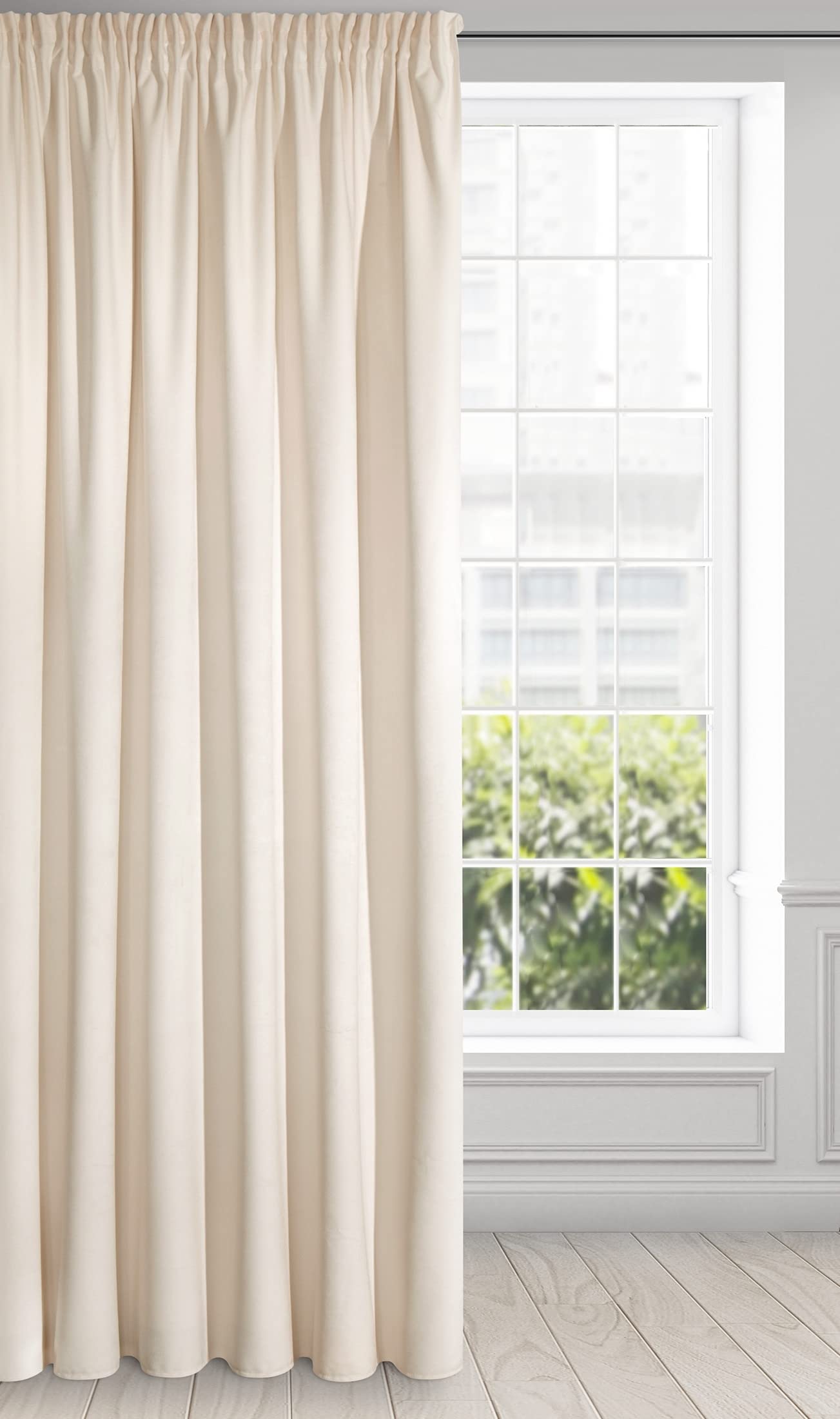 Eurofirany Soft Plain Opaque Velvet Curtain with Rufflette Tape For Rail - 1 Unit, Thick Fluffy Panel Drape Classic Glamour Elegant Living Room Bedroom, W55'' x L106'', 140x270 cm, Light Beige