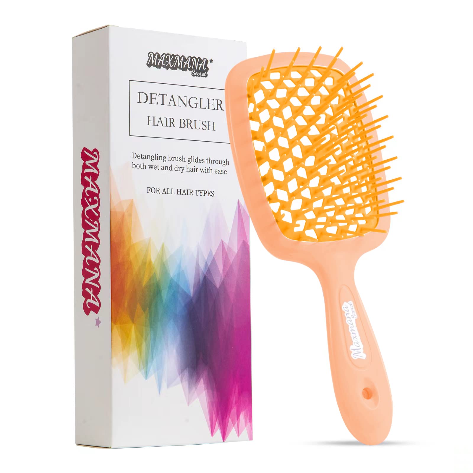 Maxmana Secret Detangler Hair brush,Detangling Brush, Massage Curl Comb for for Women, Men,Girls and Kids for Natural Curly Wet Dry Thick Straight Long Hair (ORANGE)