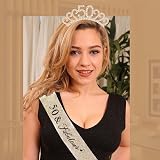MIOSJI 50th Birthday Sash and Crystal Tiara Crown for Women Party Decorations view 3