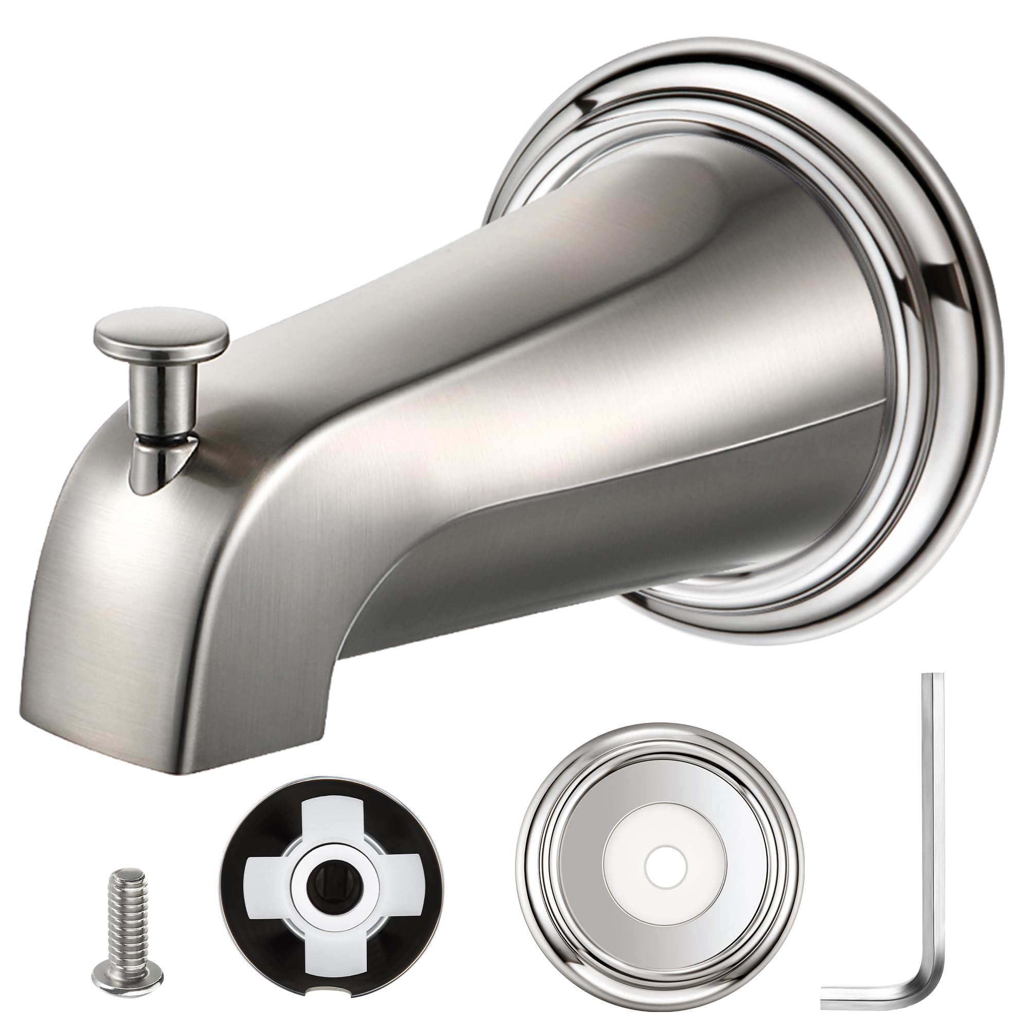 Photo 1 of Dreyoo Tub Spout Kit Compatible with American Standard 8888026.002, Slip On Diverter Tub Spout with Metal Cover Ring and Gasket, Bathroom Bathtub Faucet Fits 1/2'' Copper Water Tube(Brushed Nickel)