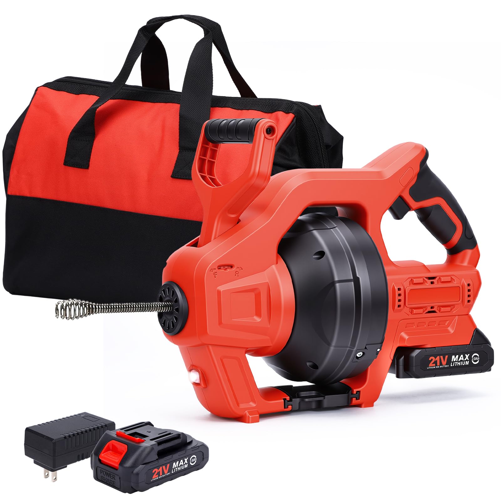 Photo 1 of 2026 Upgraded Cordless Electric Drain Auger, 20V 25Ft Auto-Feed Power Drain Snake with LED Light 2.0Ah Battery, Charger & Storage Bag, Heavy Duty Clog Remover Tool for Toilet Sink Bathroom Sewer Pipe