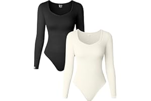 OQQ Women's 2 Piece Bodysuits Sexy Ribbed Long Sleeve Tops Bodysuits