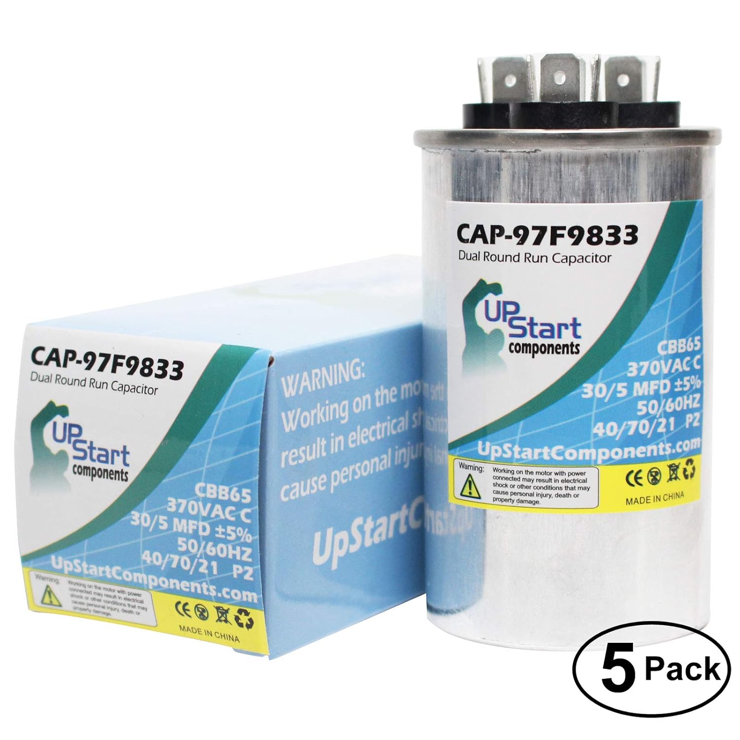 5-Pack 30/5 MFD 370 Volt Dual Round Run Capacitor Replacement for Lennox HS29-3030-2P - CAP-97F9833, UpStart Components Brand