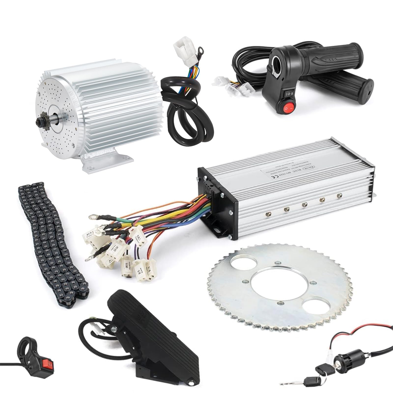 Electric Motor 1600W 48V go Kart Electric Motor kit with Throttle 33A Speed Controller BLDC ATV Kits Scooter Motorcycle Engine Ebike Conversion Kit Chain T8F