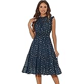 Allegra K Casual Chiffon Midi Dress for Women Sleeveless Smocked Waist Gilding Metallic Stars Party Dresses