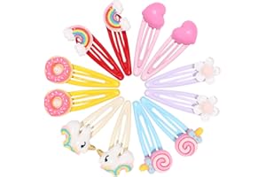 VOBOBE Toddler Hair Clips, 12pcs 2 Inch Non-Slip Metal Barrettes Snap Clips Unicorn Rainbow Candy Flower Hair Accessories for