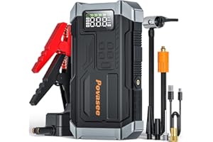 POVASEE [2025NEW Model] 5000A Jump Starter with Air Compressor,Battery Jumper Starter Portable with 150PSI Tire Inflator 12V Jump Box with LCD Display,Flashlight,Storage Case (Up 9L Gas/8L Diesel Engine
