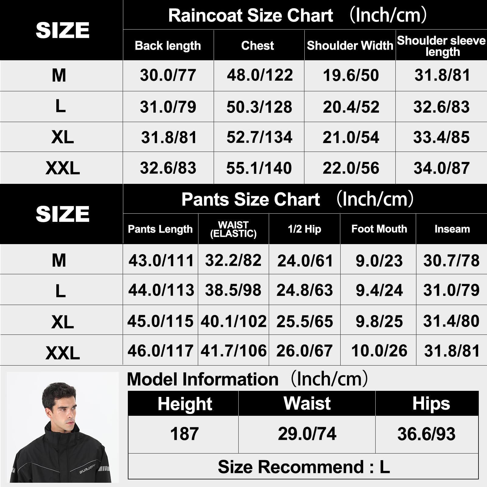 Burjosy Regenanzug Herren, Wasserdicht Regenjacke Regenhose, Packbare Leicht Reflektierende Windjacke mit Kapuze, Atmungsaktiv Fahrrad Regenmantel für Outdoor Wandern Camping 7