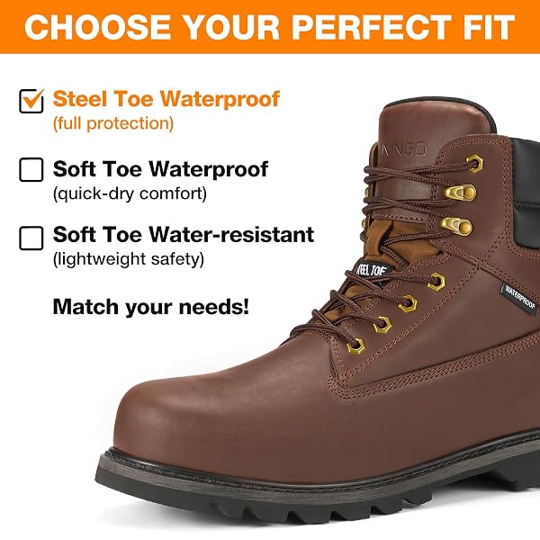 NINGO WATERPROOF STEEL TOE WORK BOOTS FOR MEN, 6″ NON SLIP COMFORTABLE LEATHER WORKBOOTS, MENS SAFETY CONSTRUCTION SHOES FOR OUTDOOR INDUSTRIAL