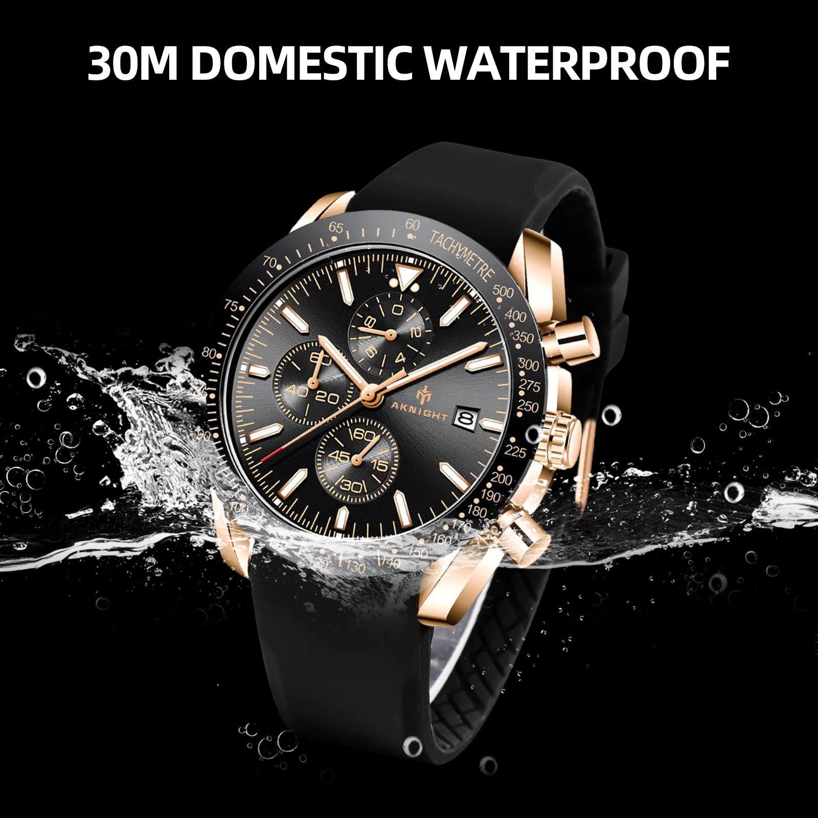 AKNIGHT Watch for Men Luxury Watches with Brown Leather Strap Timepiece Birthday Gift Wrist Watches, Luminous Sports Analog Quartz Movement Waterproof
