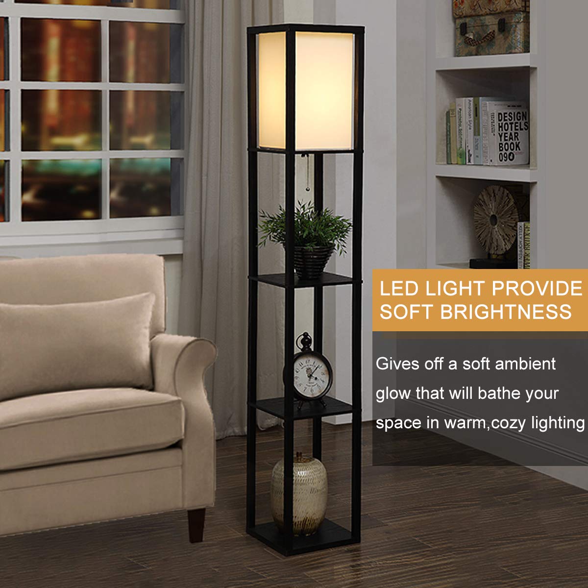 Oneach Arterton Modern Shelf Floor Lamp with OpenBox Shelves Diffused