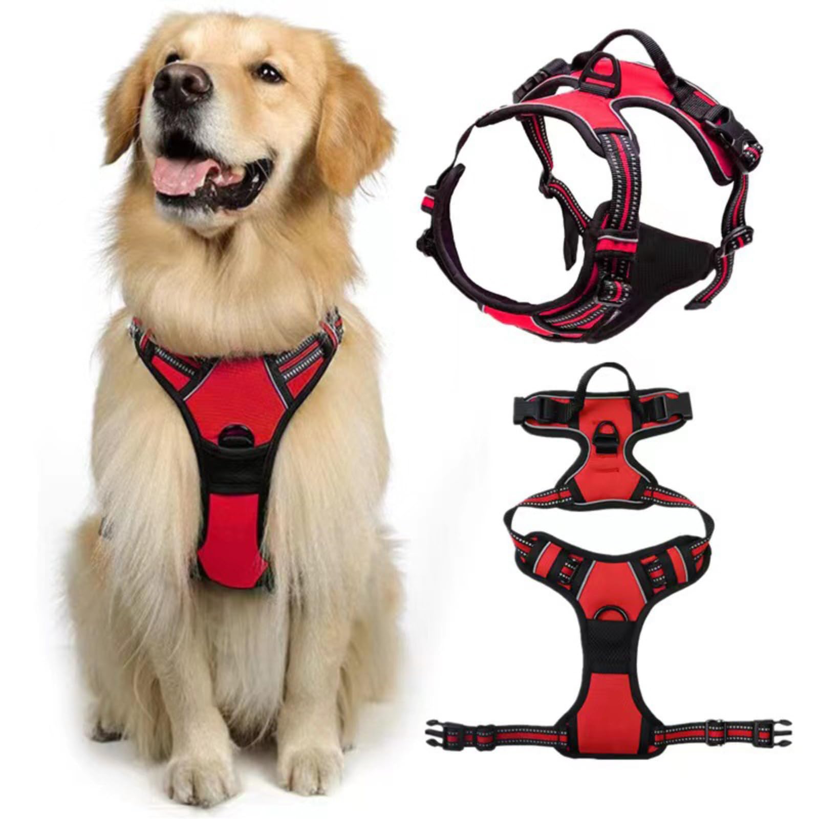 DKDDSSS Dog Harness, Large Dog No Pull Pet Harnesss, Adjustable Soft Padded Pet Vest Harness, Y Shaped Harnesss, Easy Control Handle for Training or Walking, L