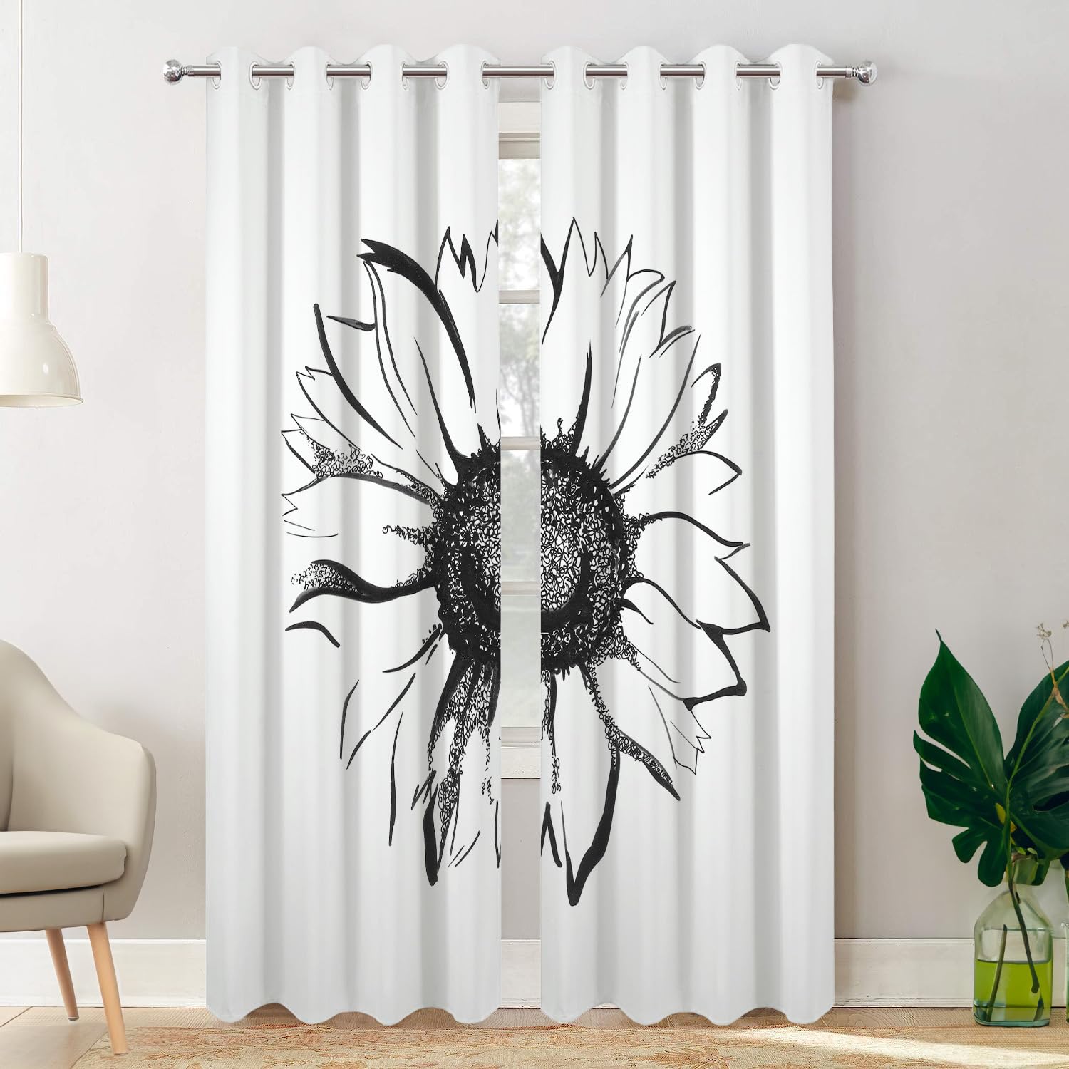 Batmerry White Black Sketch Sunflower Blackout