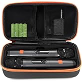 Ranjaner Wireless Microphone Case, Portable Handheld Dual Mic Storage Box for Singing or Karaoke, Microphone Travel Organizer for Receivers, Adapters, AA Batteries(STYLE:Hook and Loop Fastener)