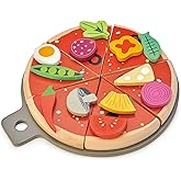 Tender Leaf Toys - Pizza Party - 6 Slices of Realistic Pizza Toy Set with 12 Different Toppings, Kraft Card Take-Out Box Included - Pretend Play Food for Kids - 3+