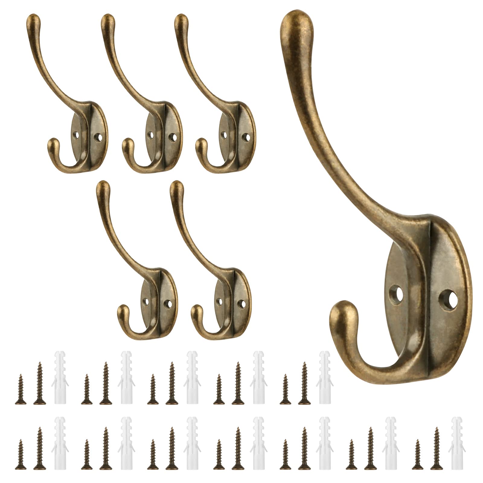 Sinofort Coat Hook, 6 Pcs Heavy Duty Coat Hooks Wall Mounted Hooks with 24 Screws for Wall, Door, Wardrobe (Bronze) — image 1