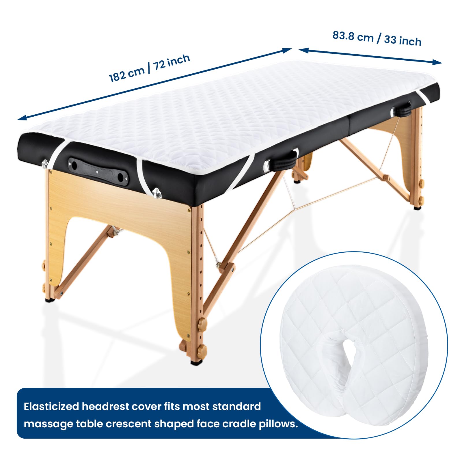 Noverlife 2-Piece Waterproof Microfier Fitted Massage Table Pad Set, Includes Massage Bed Pad Sheet and Face Rest Cover, 72x33in Mattress Protector Pad Universal Size Massage Face Cover for Spa Salon