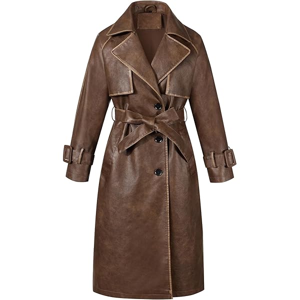 Classic Long Trench Coat - Genuine Leather Full Length