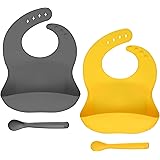 O'Lea Bavoirs pour bébé en silicone – Lot de 2 Bavoirs et Cuillères