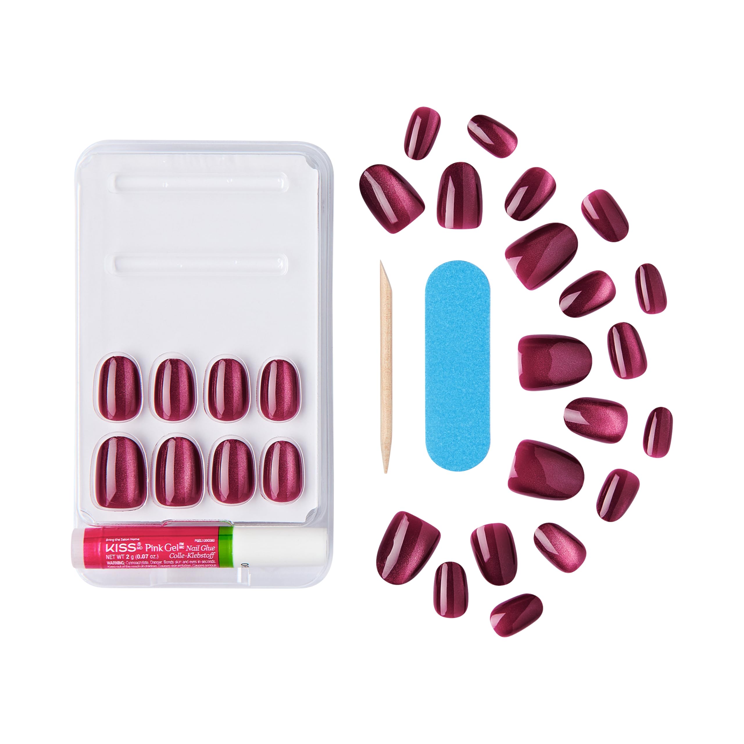 KISS Gel Fantasy Magnetic Press On Nails Short, ‘Set Us Free’, Red, Oval Shaped, Includes 28 Fake Nails, Nail Glue 2g, 1 Manicure Stick, 1 Mini Nail File - Image 5