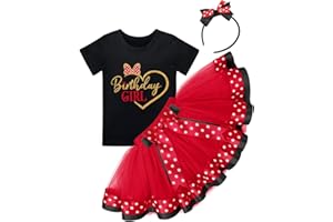 IBTOM CASTLE Toddler Birthday Girls Princess Party Outfit Polka Dots Top Shirts Tutu Skirt Set Ears Cake Smash Costume