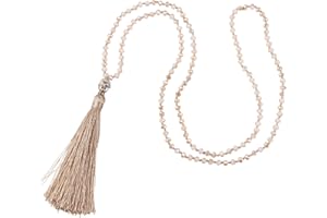 KELITCH Womens Crystal Necklace Tassel Necklaces Silver Buddha Necklace Handmade Long Necklaces BOHO Style Jewelry