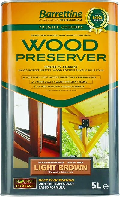 Barrettine Wood Preserver Light Brown 5L UV Fade Resistant Oil Based