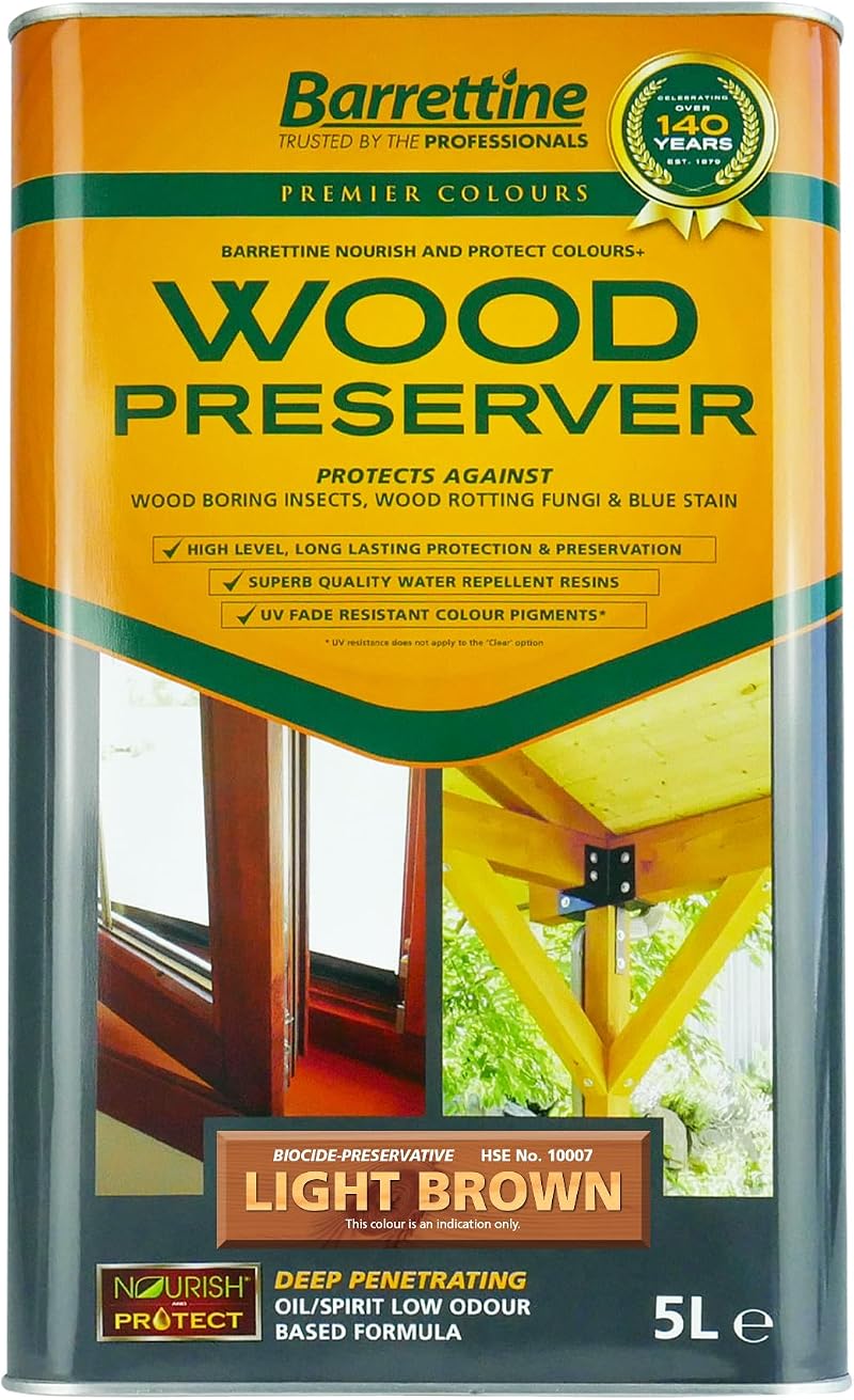 Barrettine Wood Preserver Light Brown 5L UV Fade Resistant Oil Based