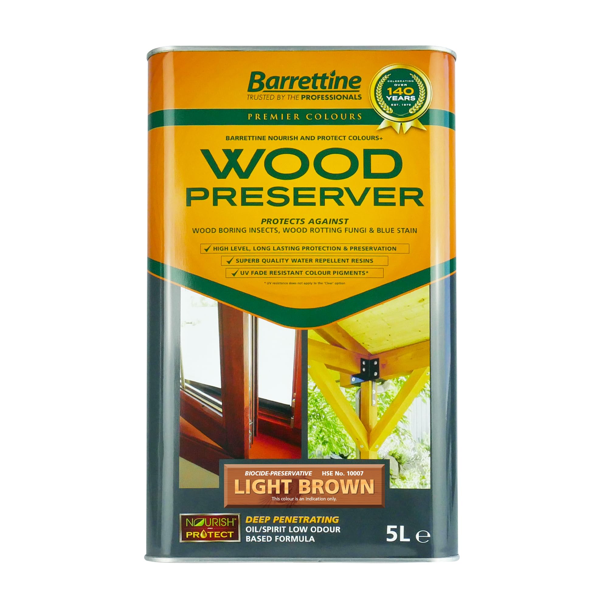 Barrettine Wood Preserver (Light Brown, 5L) - UV Fade Resistant, Durable & Water Repellent Premier Wood Preserver, Deep Penetrating, Low Odour & Oil Based, Suitable for Outdoor & Indoor Use