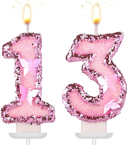 Amazon.com: Zi Lan Pink 13th Birthday Candles Purple Pink Number