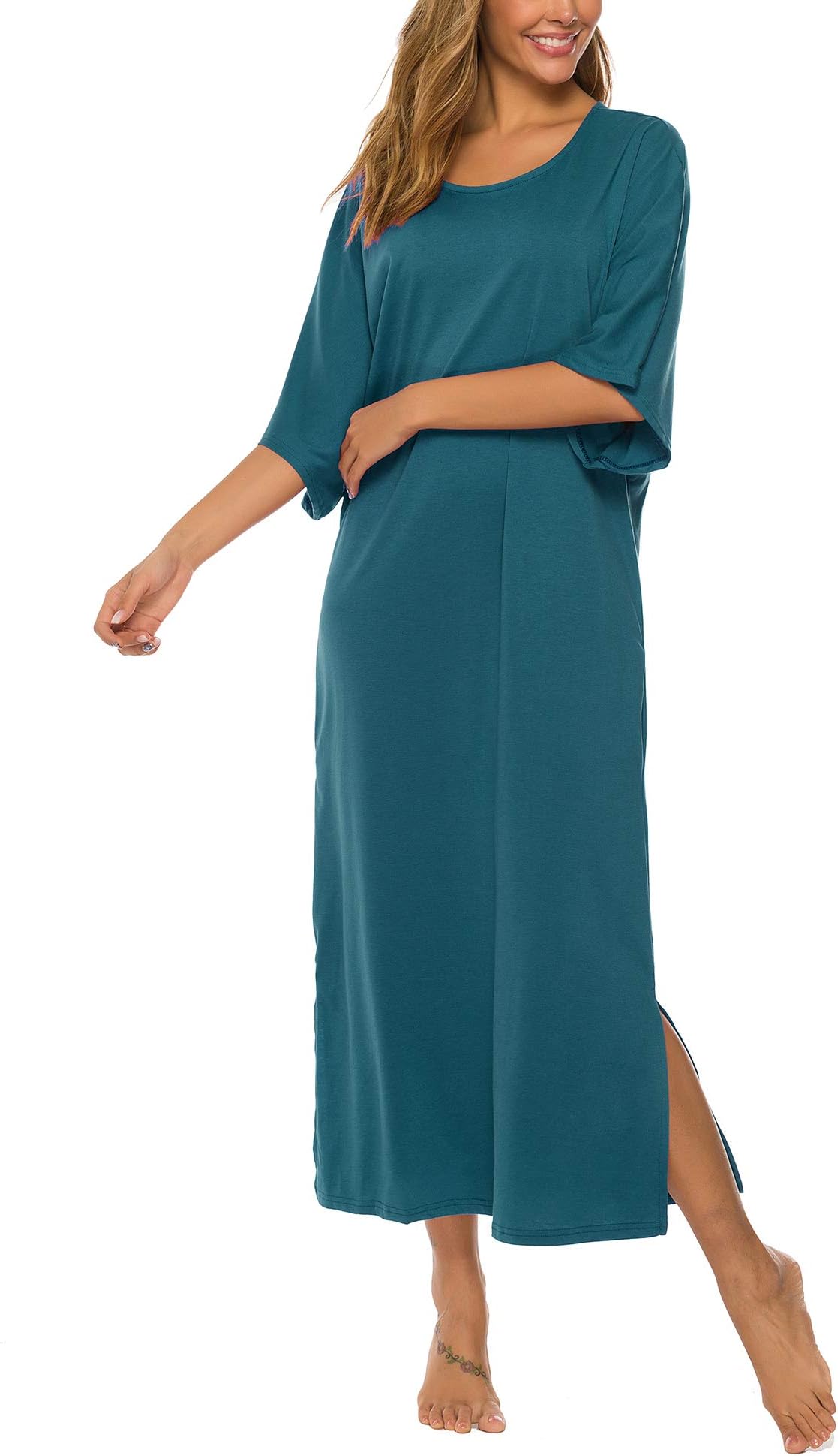 Nightgowns for Women Loungewear Short Sleeve Sleepwear Long Nightshirt with Pockets S-XXL