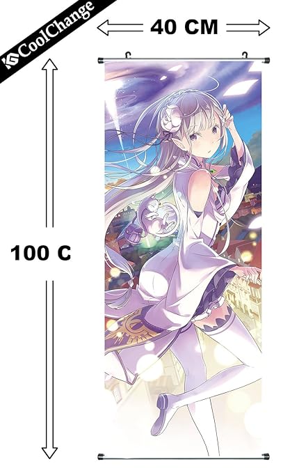 CoolChange Großes Re: Zero Night Rollbild / Kakemono aus Stoff, 100x40cm, Motiv: Emilia
