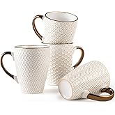 Gooditour Ceramic Coffee Mug Set - 16 Oz Large Coffee Mugs - Embossed Stoneware Cups with Handle for Latte Tea Cappuccino Cocoa - Microwave Dishwasher Safe - Set of 4 - White