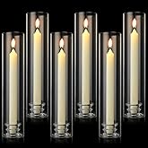 6 Sets Modern Candle Stand with Chimney Cover Taper Candle Holders Glass Hurricane Candle Holder for Tapered Candles 12inch Large Crystal Candlestick Holder Stand with Cylinder Sleeves for Wedding