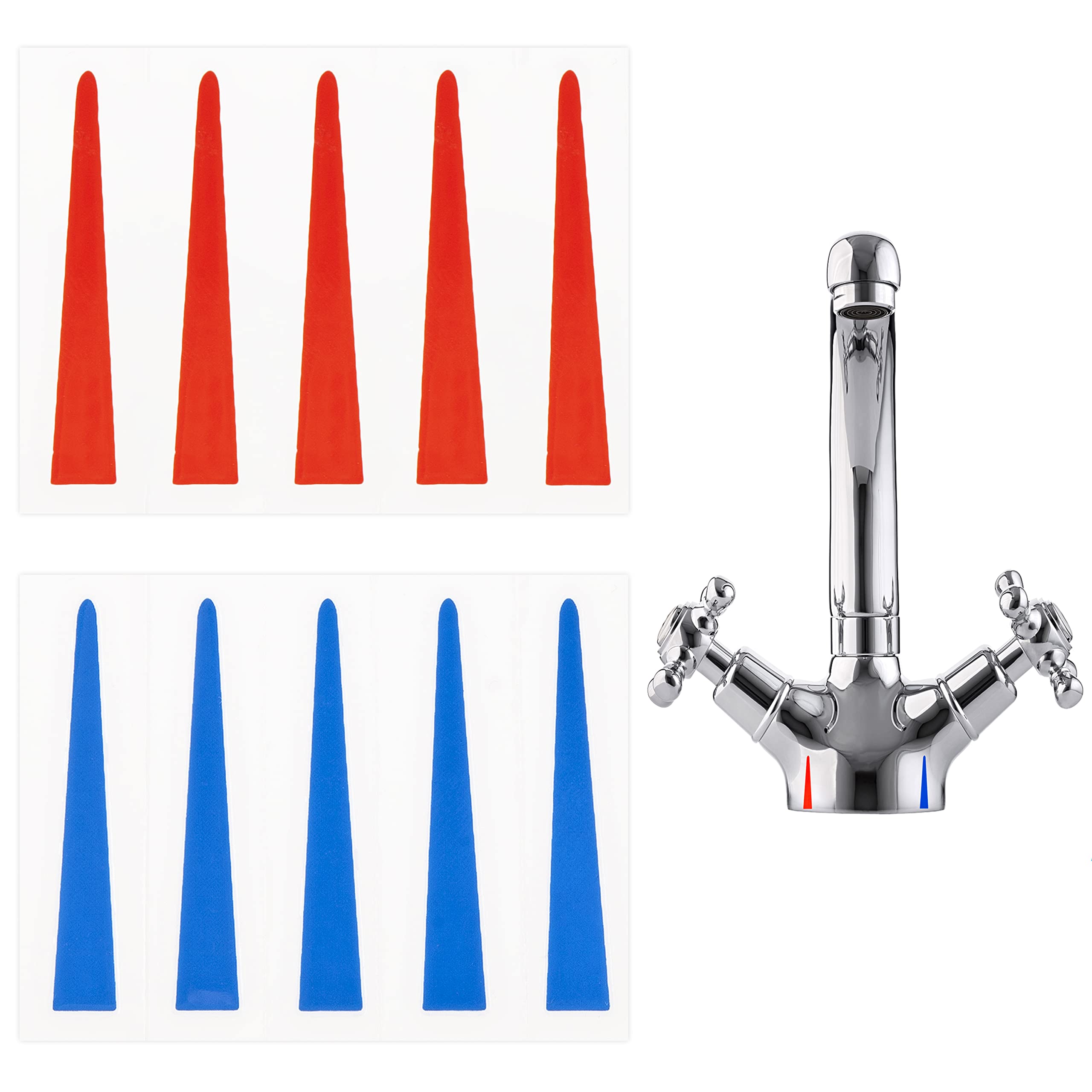 Stick-A-TAP- A Set of 5 Hot & 5 Cold Replacement, Vinyl Tap/Faucet Stickers (H & C- Triangle)