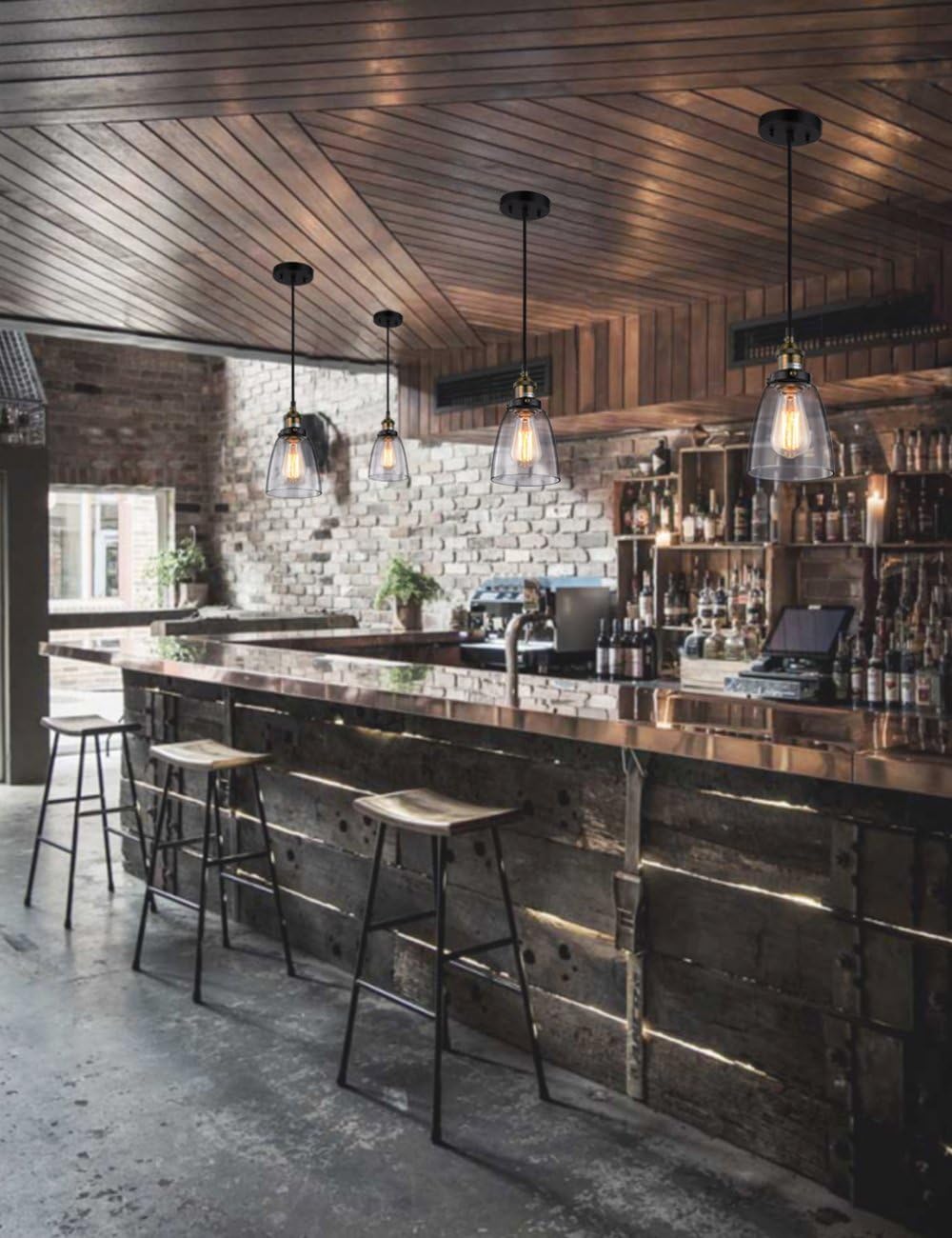 Lampop Pendant Light Industrial Ceiling Lamp Glass Shade Retro Lighting Vintage Hanging Lamp Chrome Base E27 Chandelier for Kitchen Dining Room Loft Bedroom Cafe Bar Restaurant - Image 4