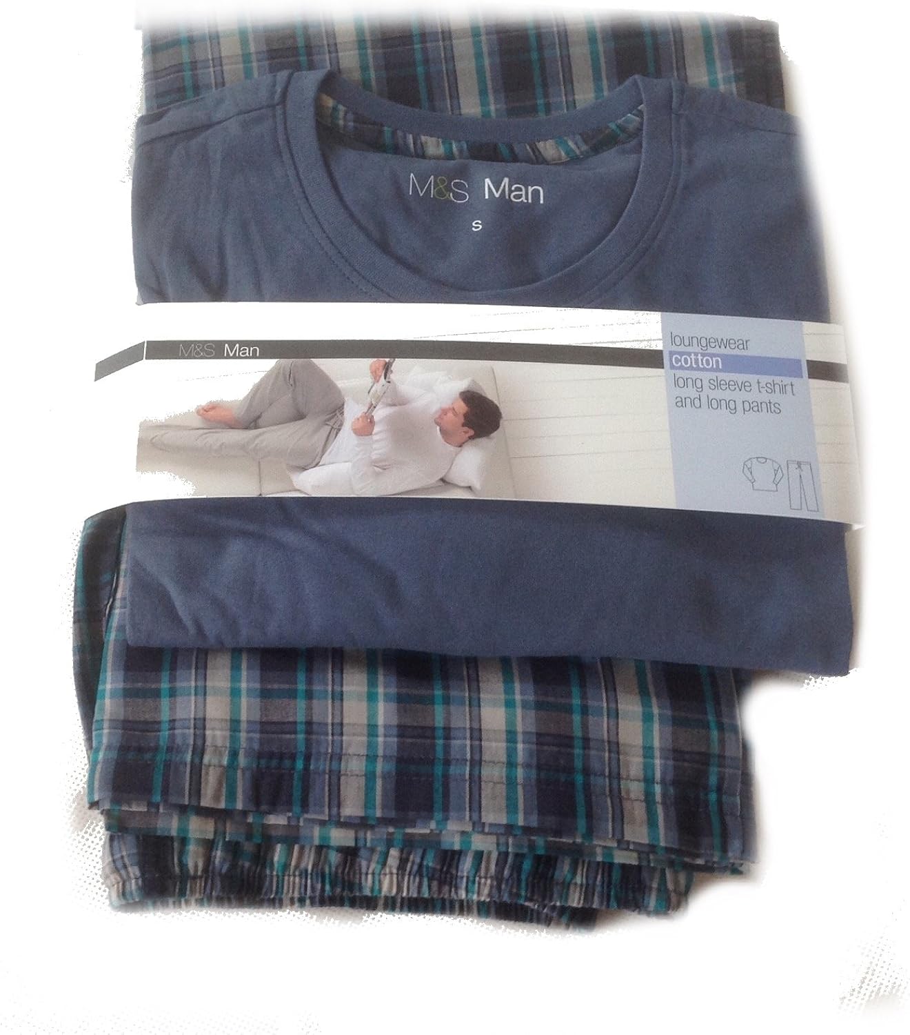 Mens Marks and Spencer Pure Cotton Pyjamas Set Long Sleeve TShirt