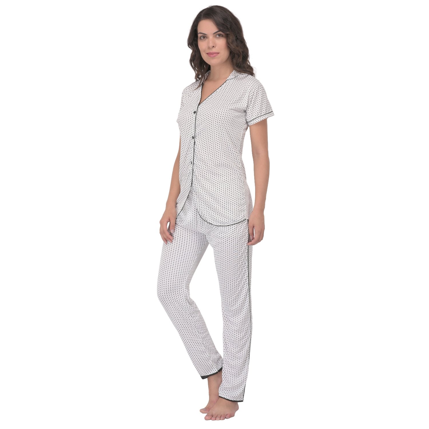 fabme women's polka dots satin night suit - shirt and pyjama