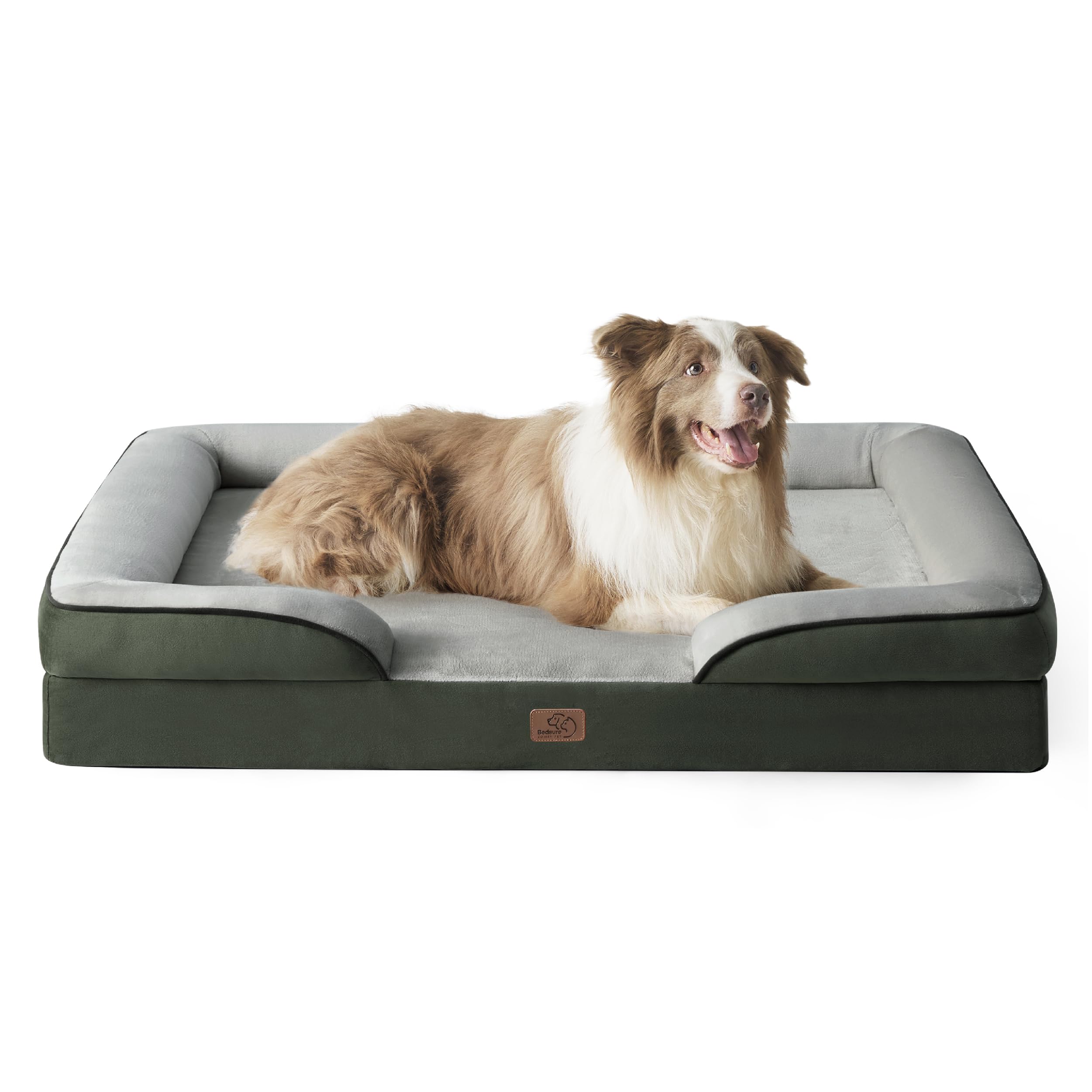 Photo 1 of Bedsure L Plus Orthopedic Dog Bed for Large Dogs - Waterproof Dog Cat Bed, L Plus Big Comfort Dogs Couch Sofa with Washable Removable Cover, Pet Bed with Nonskid Bottom, Boreal Canopy Green, 38"