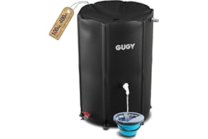 GUGY Rain Water Collection Barrel - 100 Gallon Water Storage Tank with Spigots, Portable Rain Catcher to Collect Rainwater from Gutter, Large Plastic Rain Catchment System with Collapsible Bucket