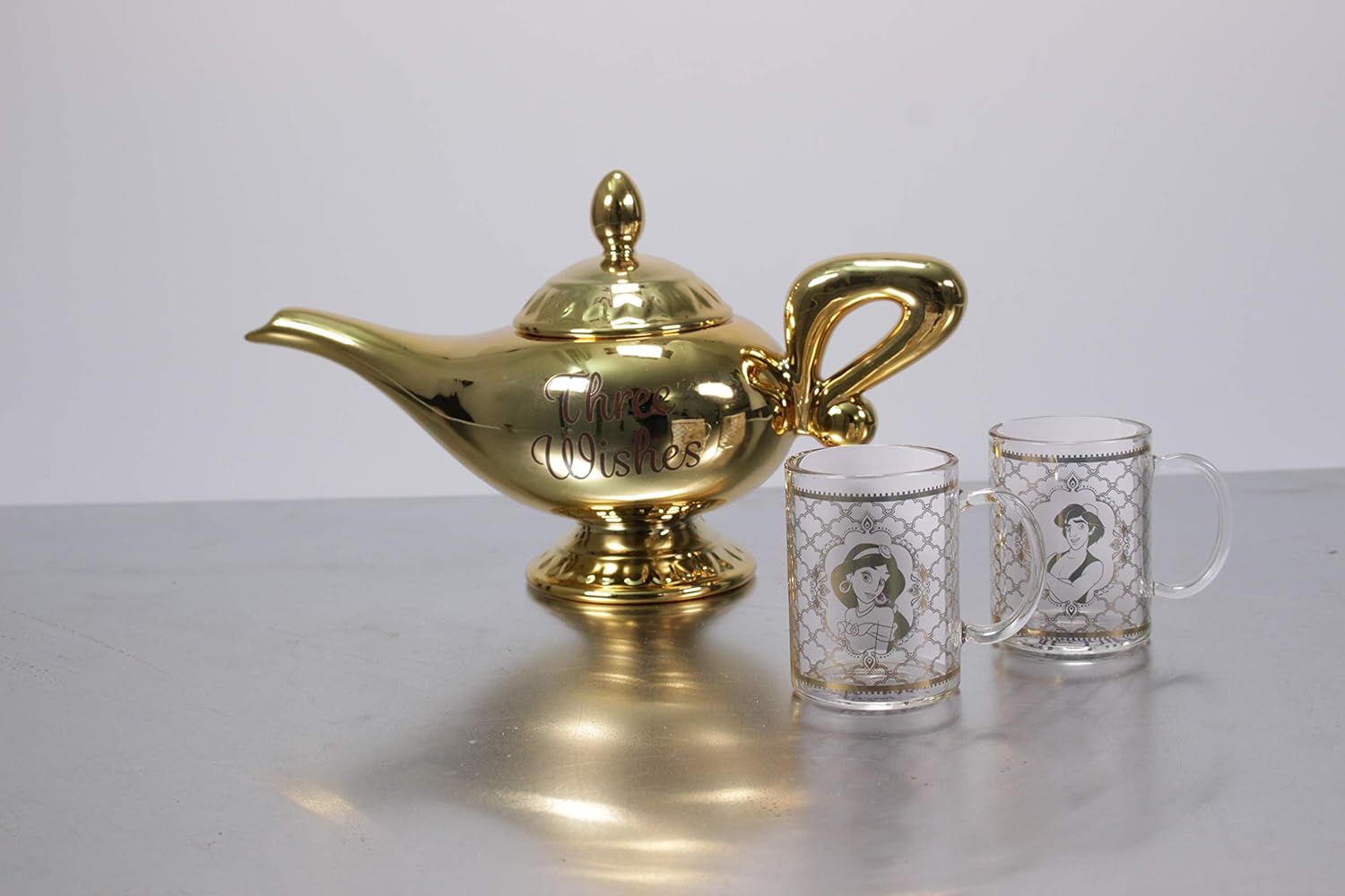 Disney Aladdin 3D Shaped Tea Pot and Glasses Three Wishes Lamp Set of