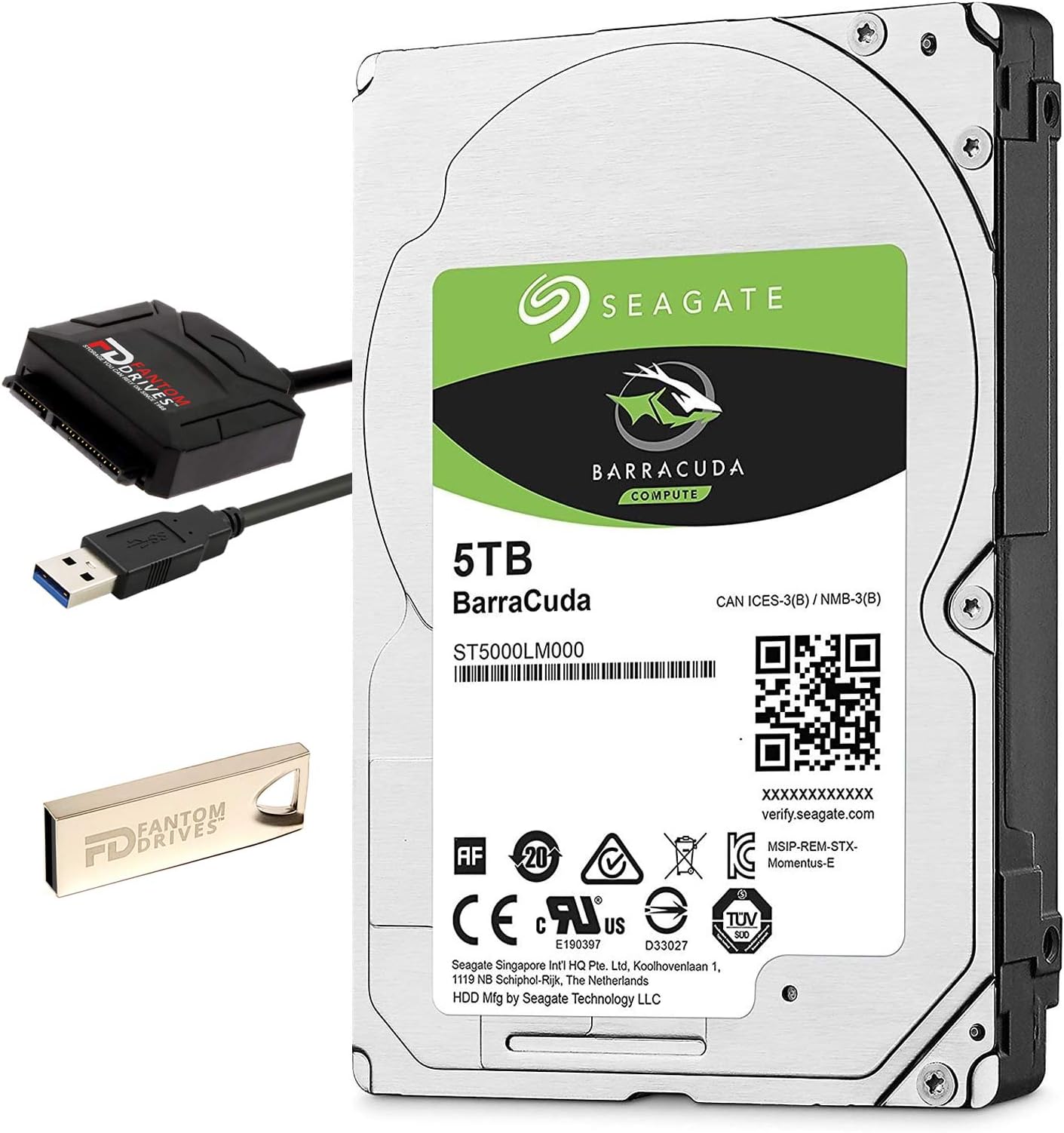 Fantom Drives 5TB Internal Hard Drive Upgrade Kit with Seagate Barracuda ST5000LM000, 2.5", 15mm, 5400RPM, 128MB Cache
