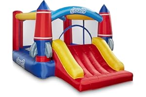 Cloud 9 Inflatable Bounce House and Blower, Rocket Theme Bouncer for Kids with Slide, Includes Stakes and Repair Patches