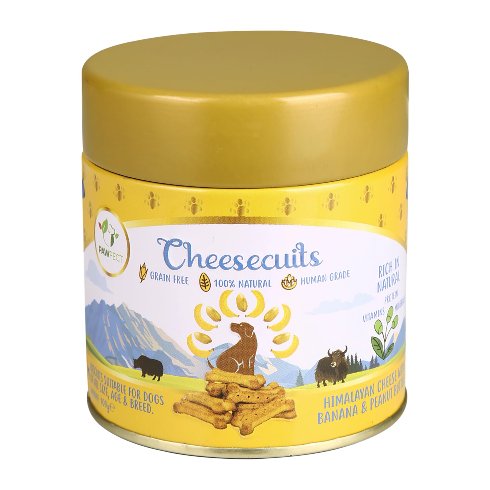 Pawfect Cheesecuits - Cheese biscuits with Banana, Peanut Butter & Eggs for Dogs - 100% Natural - Grain-free - Hypoallergenic - Rich in Antioxidants - High-Protein Dog Training Treats (100g/3.53oz)