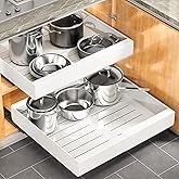 Pull out Cabinet Organizer, Wider Expandable(14"-24") Heavy Duty Slide out Drawers Fixed with Adhesive Nano Film for Pots, Roll out Shelf Storage for Kitchen Cabinet Organization(White-2pcs)(3 Rails)