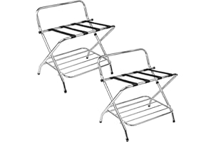 USTECH Luggage Rack 2 Shelf X-Shape DIY with Nylon Straps and High Back Support | Durable Suitcase Rack for Guest Room, Bedroom , Entryway | Foldable Luggage Rack Stand for Suitcases | 2 Pack