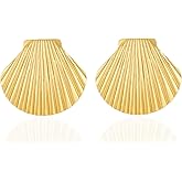 Starfish Shell Stud Earrings for Women,Gold Silver Shell Trendy Drop Dangle Boho Ocean Shell Pearl Earrings Summer Beach Jewelry